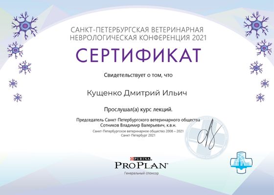 Сертификат: Кущенко Дмитрий Ильич